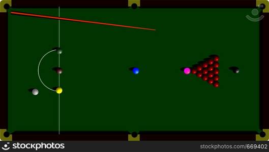 Snooker table and cue. vector illustration