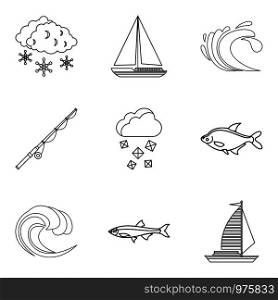 Snorkel icons set. Outline set of 9 snorkel vector icons for web isolated on white background. Snorkel icons set, outline style