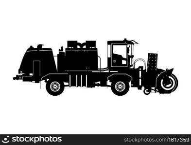 Snow blower silhouette. Truck mounted high speed snow blower. Side view. Flat vector.