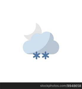 Snow, cloud and moon. Flat color icon. Isolated weather vector illustration