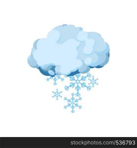 Snow cloud icon in cartoon style isolated on white background. Cloud with snowflakes. Snow cloud icon, cartoon style
