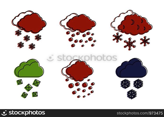 Snow cloud icon set. Color outline set of snow cloud vector icons for web design isolated on white background. Snow cloud icon set, color outline style
