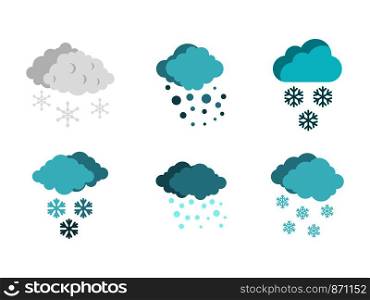 Snow cloud icon set. Flat set of snow cloud vector icons for web design isolated on white background. Snow cloud icon set, flat style