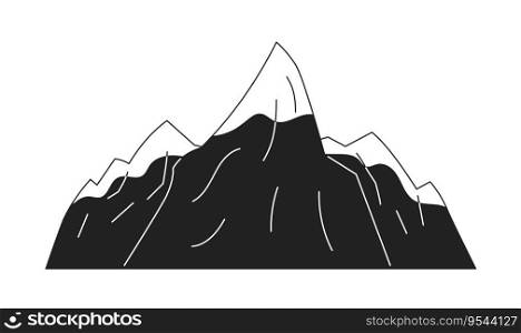 Snow covered mountain monochrome flat vector object. Nature. Mountain slope. Editable black and white thin line icon. Simple cartoon clip art spot illustration for web graphic design. Snow covered mountain monochrome flat vector object