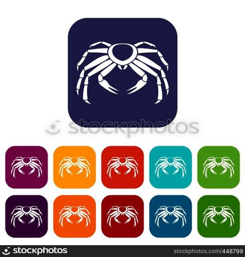 Snow crab icons set vector illustration in flat style In colors red, blue, green and other. Snow crab icons set flat