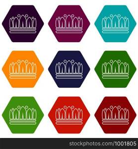 Snow crown icons 9 set coloful isolated on white for web. Snow crown icons set 9 vector