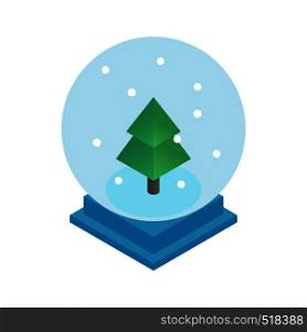 Snow glass ball with christmas tree icon in isometric 3d style on a white background. Snow glass ball with christmas tree icon