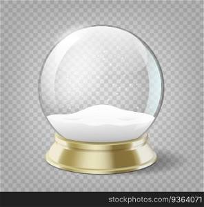Snow globe ball realistic new year or christmas holidays object isolated with shadow. Glossy snowball sphere with white snow inside. Xmas element. Vector illustration. Snow globe ball realistic new year or christmas holidays object isolated with shadow
