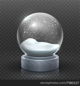 Snow globe. Christmas holiday snowglobe, empty glass xmas snowball. Snowy magic ball vector template. Sphere christmas ball, transparent toy bubble illustration. Snow globe. Christmas holiday snowglobe, empty glass xmas snowball. Snowy magic ball vector template