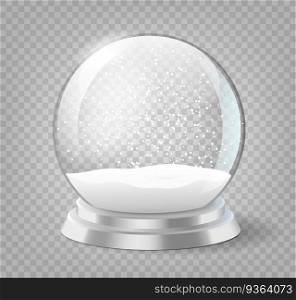 Snow globe. Christmas holiday snowglobe, empty glass xmas snowball template. Snowy magic ball. Winter holidays sphere transparent toy bubble. Vector illustration. Snow globe. Christmas holiday snowglobe, empty glass xmas snowball template