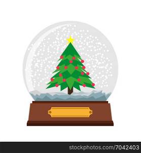 Snow globe Christmas vector illustration glass ball background. Winter xmas sphere new year transparent snowball holiday