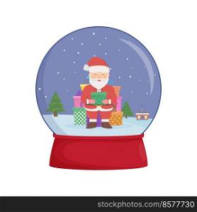 Snow globe with a santa claus. Winter wonderland scenes in a snow globe. Snow globe with a santa claus. Winter wonderland scenes in a snow globe.