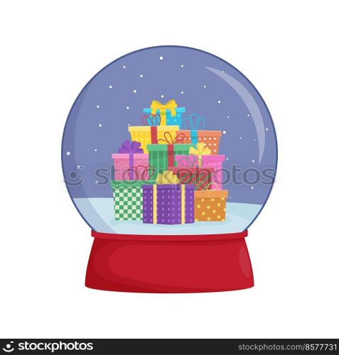 Snow globe with gifts. Winter wonderland scenes in a snow globe. Snow globe with gifts. Winter wonderland scenes in a snow globe.
