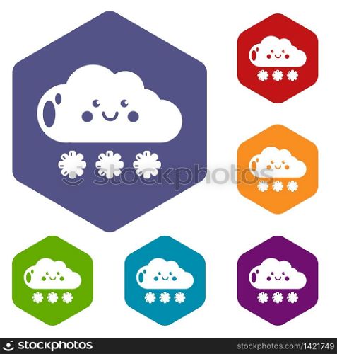 Snow icons vector colorful hexahedron set collection isolated on white. Snow icons vector hexahedron