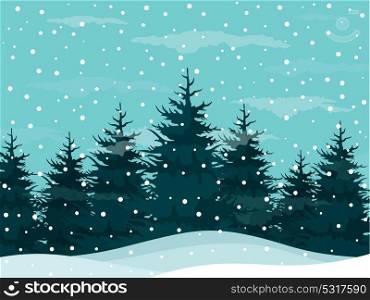 Snow in a pine forest. Vector illustration