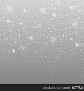 Snow isolated on transparent background. Snowfall Winter Christmas Background. Vector Illustration.. Snow isolated on transparent background