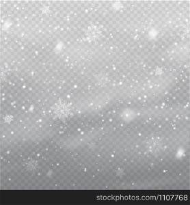 Snow isolated on transparent background. Snowfall Winter Christmas Background. Vector Illustration.. Snow isolated on transparent background