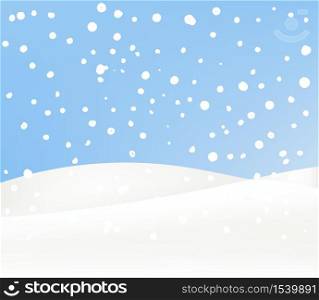 Snow landscape in the afternoon. Snow drift, mountain, cartoon realistic style. Vector illustration.