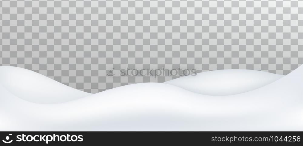 Snow landscape isolated on transparent background. Snow drift, mountain, Vector illustration.