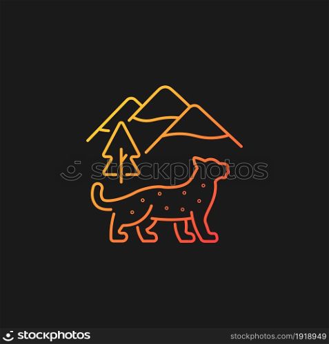 Snow leopard gradient vector icon for dark theme. Wild animal living in Nepal. Himalayan predator. Endangered species. Thin line color symbol. Modern style pictogram. Vector isolated outline drawing. Snow leopard gradient vector icon for dark theme