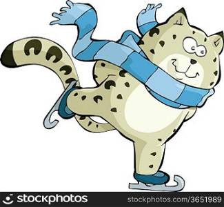 Snow leopard slide on skates vector illustration