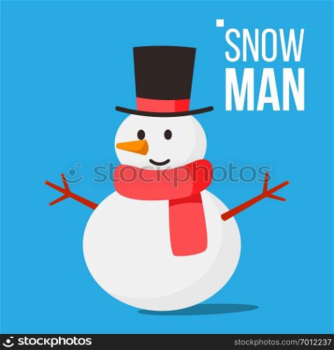 Snow Man Vector. Winter Fun Activity. Classic Christmas Snowman With Piligrim Hat Isolated Cartoon Illustration. Snow Man Vector. Winter Fun Activity. Classic Christmas Snowman With Piligrim Hat Isolated Flat Cartoon Illustration