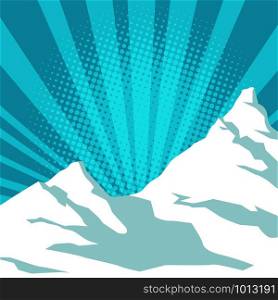 snow mountain Pop art retro vector illustration vintage kitsch drawing 50s 60s. pop art snow mountain