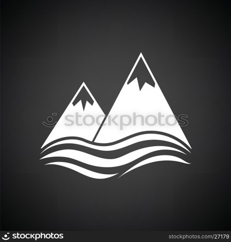 Snow peaks cliff on sea icon. Black background with white. Vector illustration.