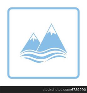 Snow peaks cliff on sea icon. Blue frame design. Vector illustration.