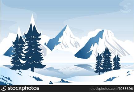 Snow Pine Peak Mountain Frozen Ice Nature Landscape Adventure Illustration