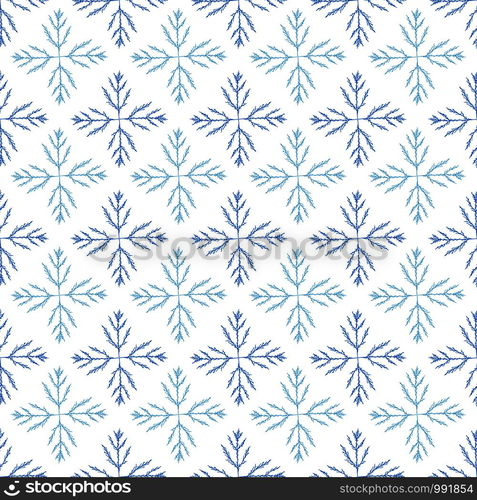 Snow seamless pattern. Ornamental snowflakes background. Winter vector pattern. Blue snowflakes print for wrapping, wallpaper design. Snow seamless pattern. Ornamental snowflakes background. Winter vector pattern. Blue snowflakes print for wrapping, wallpaper design.