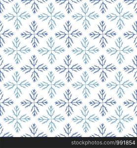 Snow seamless pattern. Ornamental snowflakes background. Winter vector pattern. Blue snowflakes print for wrapping, wallpaper design. Snow seamless pattern. Ornamental snowflakes background. Winter vector pattern. Blue snowflakes print for wrapping, wallpaper design.