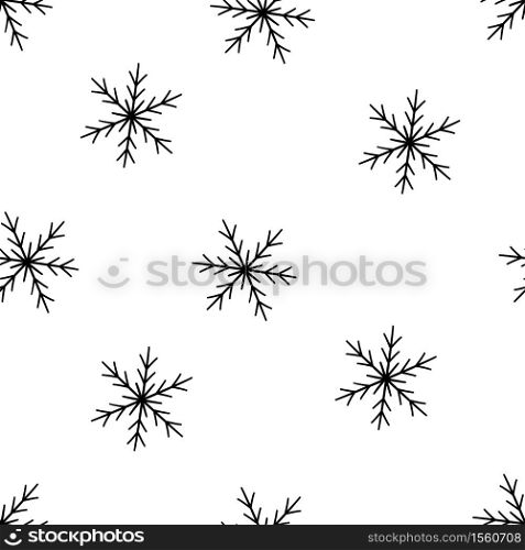Snow seamless pattern. Winter snowflakes texture. Vector black and white illustration in doodle style on white background. Snow seamless pattern. Winter snowflakes texture. Vector