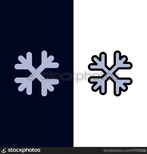 Snow, Snow Flakes, Winter, Canada Icons. Flat and Line Filled Icon Set Vector Blue Background