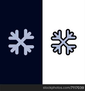 Snow, Snow Flakes, Winter, Canada Icons. Flat and Line Filled Icon Set Vector Blue Background