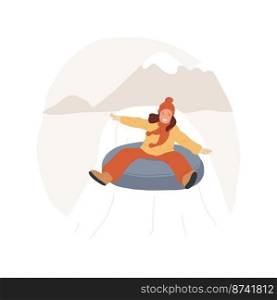 Snow tubing isolated cartoon vector illustration. Happy kid on a slope laughing, enjoying snow tubing on holiday, people active lifestyle, physical activity, extreme adventure vector cartoon.. Snow tubing isolated cartoon vector illustration.