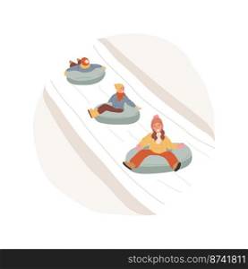 Snow tubing line isolated cartoon vector illustration. Kid doing snow tubing and having fun, people active lifestyle, physical activity outdoors, extreme winter sports vector cartoon.. Snow tubing line isolated cartoon vector illustration.