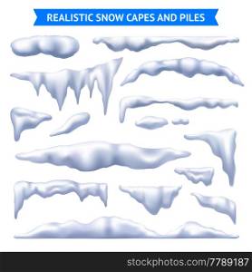 Snow white capes and piles realistic set isolated vector illustration. Snow Capes And Piles Set