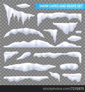 Snow white capes and piles transparent realistic set isolated vector illustration. Snow Capes And Piles Transparent Set