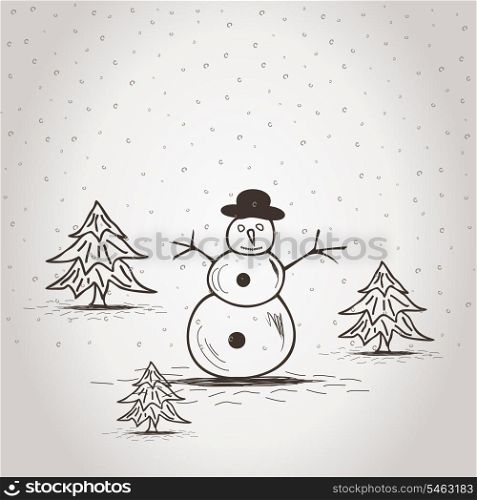 Snowball in wood in the winter. A vector illustration