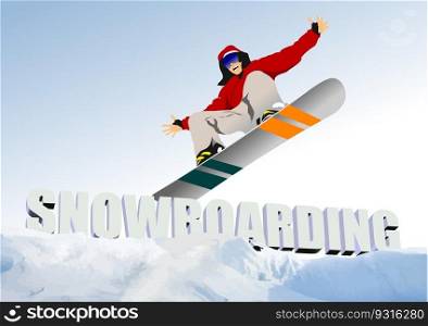 Snowboard boy silhouette. Vector 3d illustration