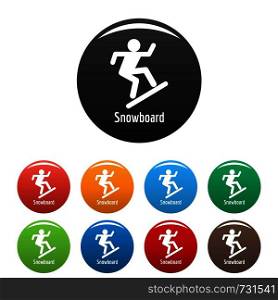 Snowboard icon. Simple illustration of snowboard vector icons set color isolated on white. Snowboard icons set color vector