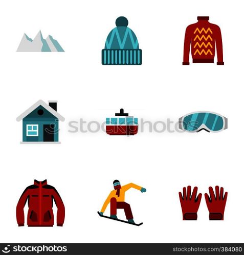 Snowboard icons set. Flat illustration of 9 snowboard vector icons for web. Snowboard icons set, flat style