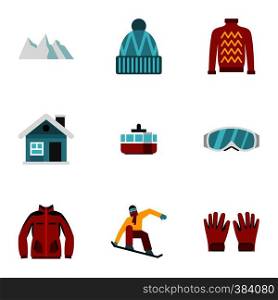 Snowboard icons set. Flat illustration of 9 snowboard vector icons for web. Snowboard icons set, flat style