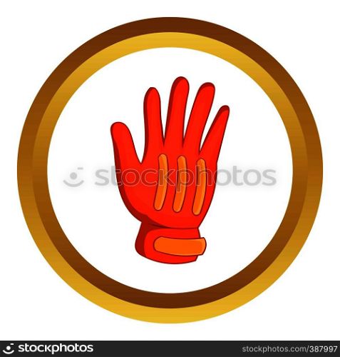 Snowboard sport glove vector icon in golden circle, cartoon style isolated on white background. Snowboard sport glove vector icon