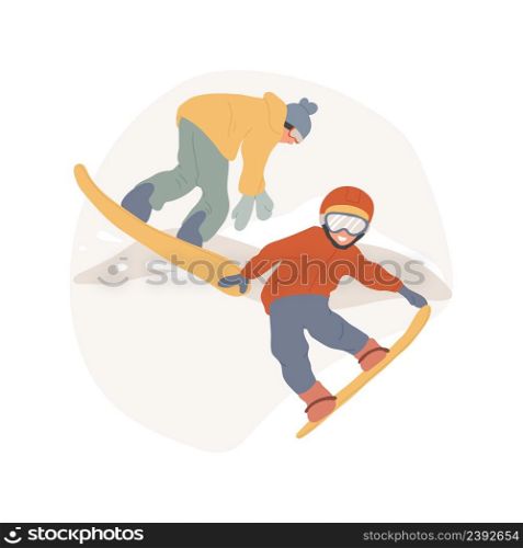 Snowboard tricks isolated cartoon vector illustration Cheerful kids doing tricks on snowboard, people active lifestyle, physical activity outdoor, winter extreme sports vector cartoon.. Snowboard tricks isolated cartoon vector illustration