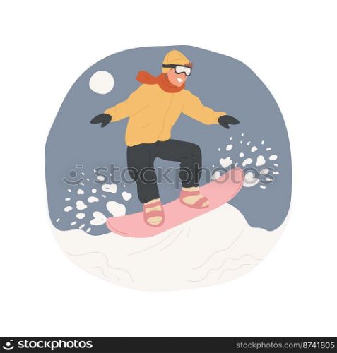 Snowboard tricks isolated cartoon vector illustration. Teenage snowboarder jumping against blue sky, performing freestyle tricks, extreme winter sport, teens active lifestyle vector cartoon.. Snowboard tricks isolated cartoon vector illustration.