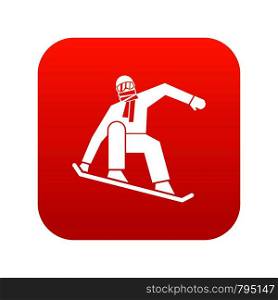 Snowboarder icon digital red for any design isolated on white vector illustration. Snowboarder icon digital red