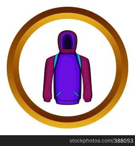 Snowboarder jacket vector icon in golden circle, cartoon style isolated on white background. Snowboarder jacket vector icon