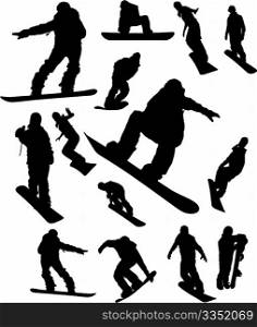 Snowboarder man silhouette set for design use